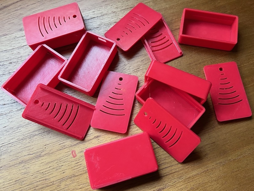 A sample of empty plastic beacon cases.